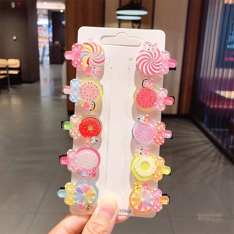 [10 Pcs/Set Korean Children's Cartoon Hair Clips  ] [  Soft Ceramic Children's Hairgrips  ] [Simple Cute Cream Ice Cream Cloud Barrettes  ] [  Girl Silicone Cartoon Hairpin Hair Accessories ]