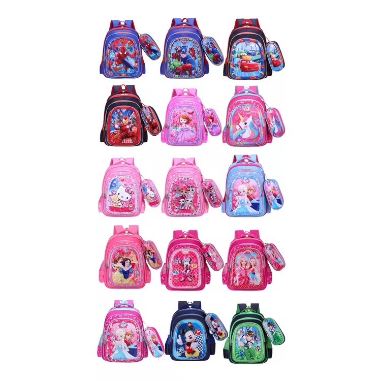Tas Ransel Sekolah Anak Laki Laki Perempuan Backpack Punggung Motif Kartun SD TK Free Kotak Pensil Azgalery T266