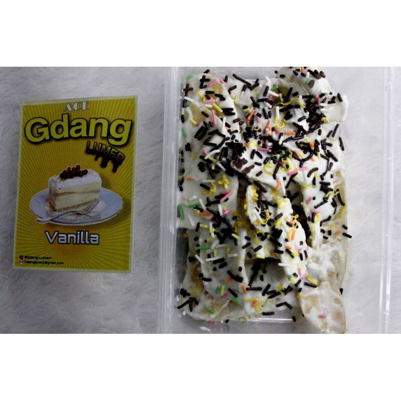 

Kripik Pisang Lumer Vanilla toping Meses Rainbow