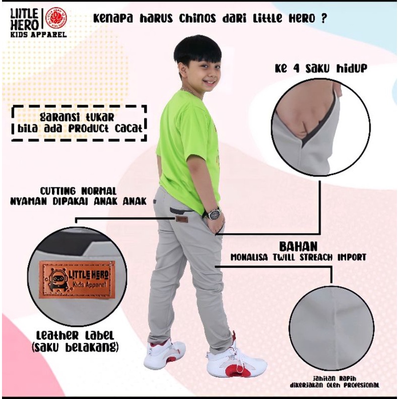 Celana Chino Chinos Panjang Anak Laki Laki Cowok Kids Junior Jumbo Tanggung Remaja Little Hero Usia 1 2 3 4 5 6 7 8 9 10 11 12 13 Tahun