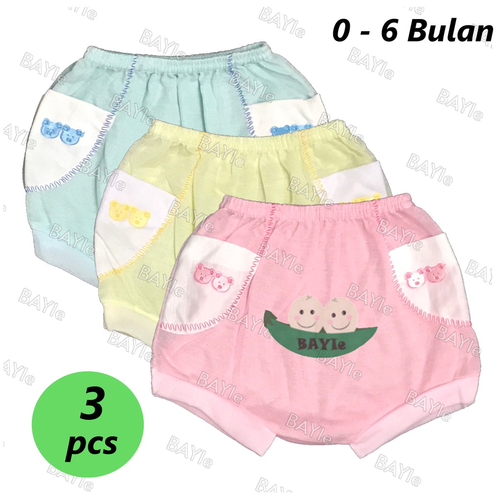 BAYIe - 3 Pcs Celana Pendek/Segitiga Bayi Model Kantong MF umur 0-6 bulan/celana kodok