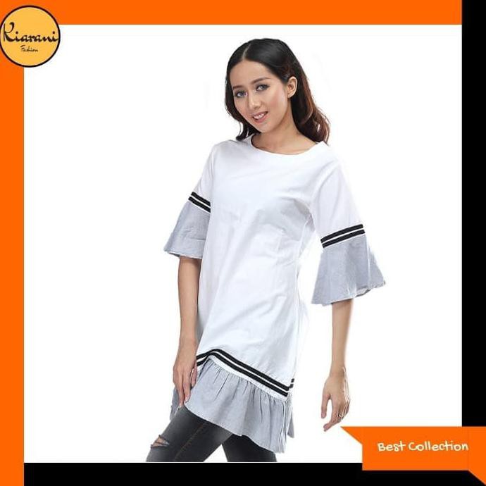 Baju Tunik Dress Rempel 420- Atasan Tunik Wanita Rempel 420 - Putih Kombinasi, S