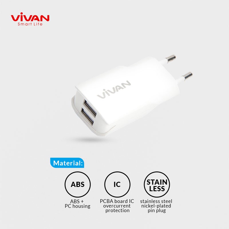 Charger HP VIVAN Dual USB 2.4A White DD01 + Kabel Micro USB Android Red FM100 Original