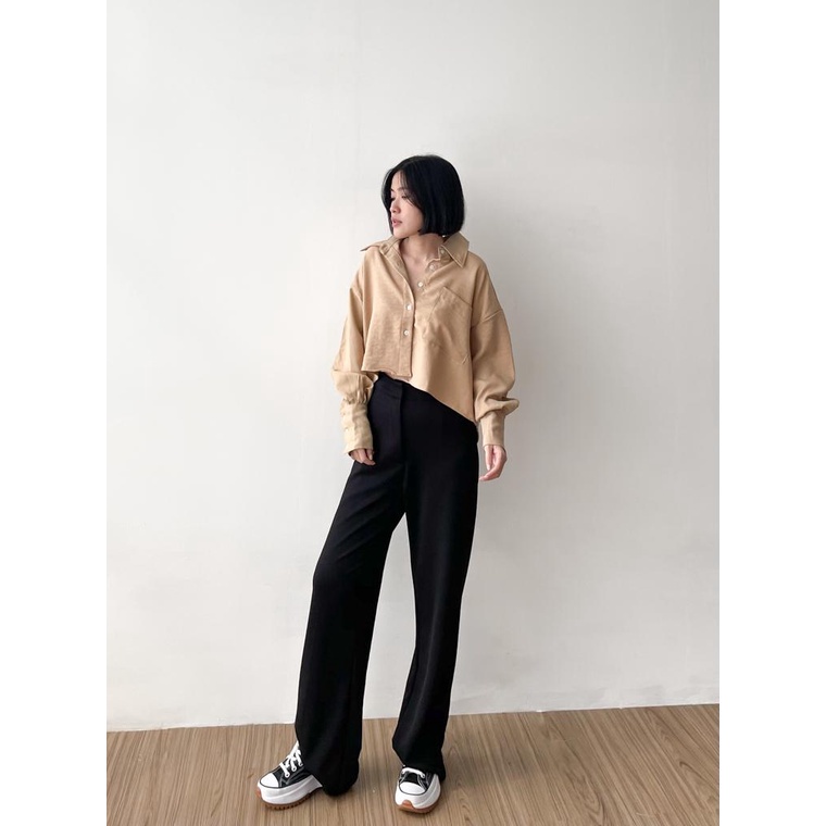 SIVALI Kemeja Wanita Lengan Panjang Casual/Kerja - Oversized Shirt - Outer Kemeja Crop 3306