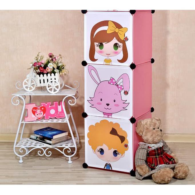 Lemari Susun Pakaian Baju Anak Plastik Rakit Portable Diy 3 Pintu ..