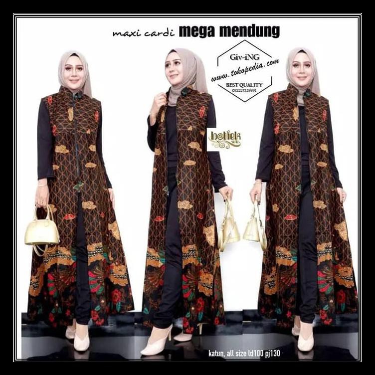 Baju Batik Wanita Gamis Modern Long Maxi Cantik Elegant Coklat Gratis Ongkir