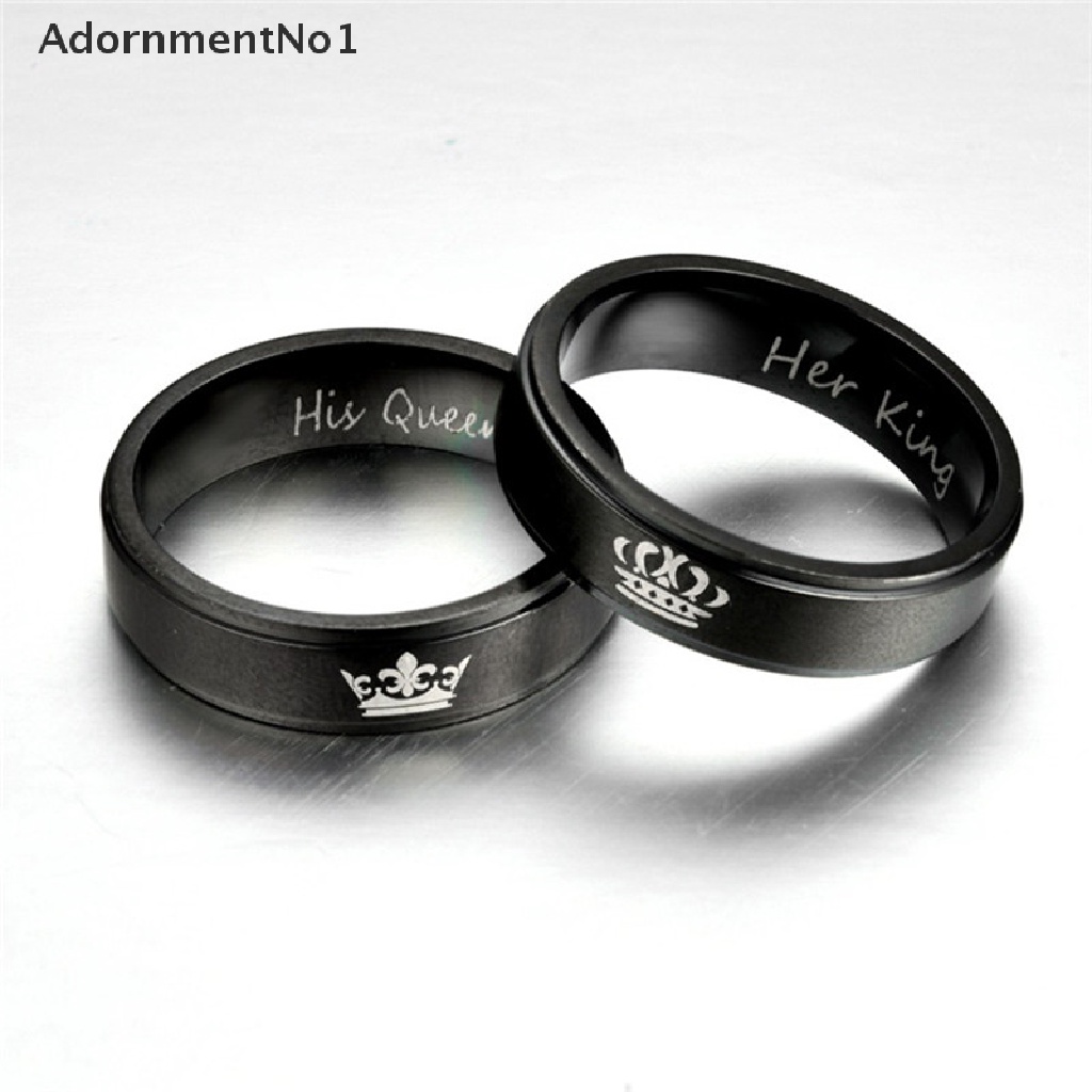 (AdornmentNo1) Cincin Stainless Steel Motif Tulisan HIS QUEEN / HER KING Untuk Pasangan / Pria / Wanita