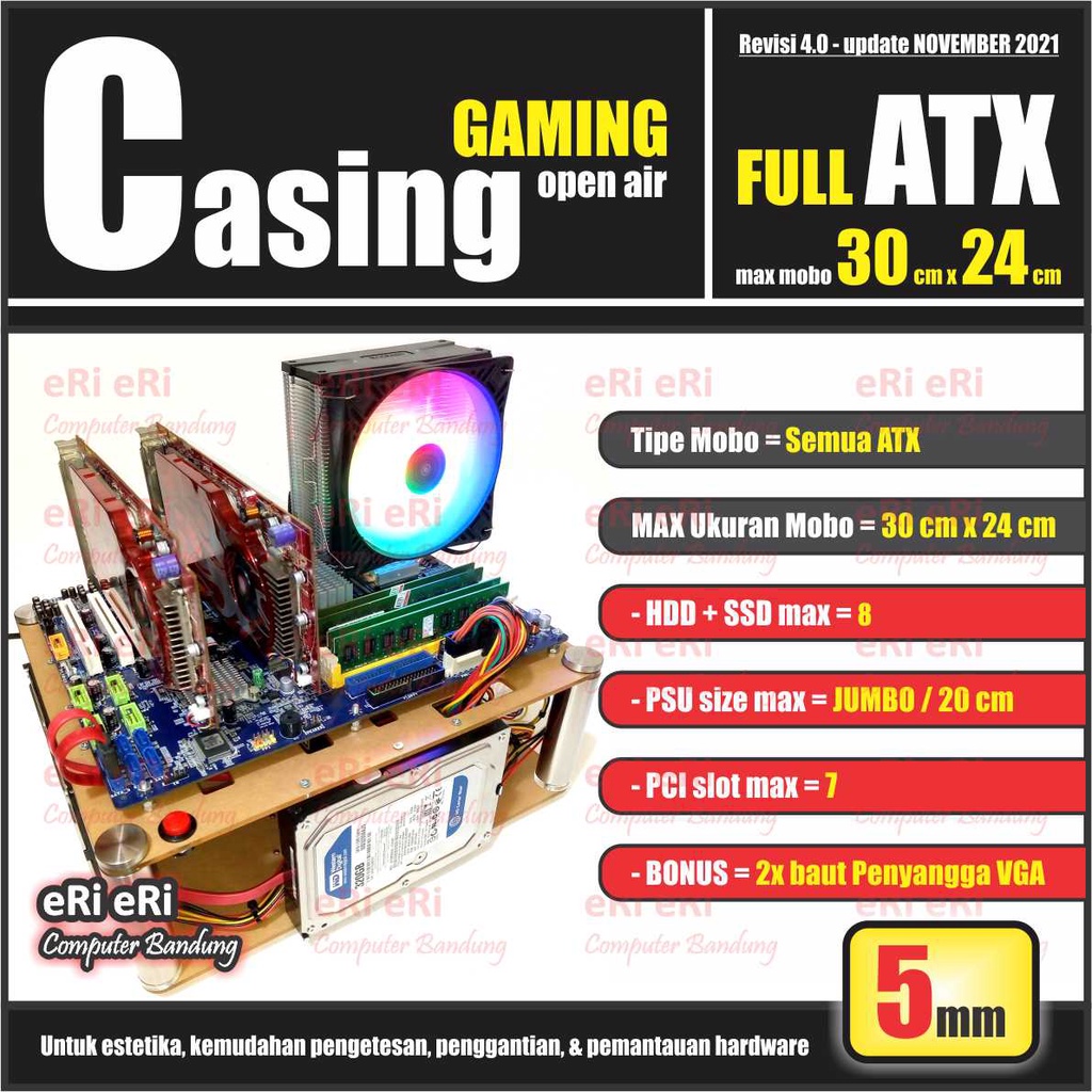 Casing Tebal 5MM / FULL ATX, mATX, ITX / PC Komputer GAMING Akrilik Acrylic / BENCHTABE OPEN AIR