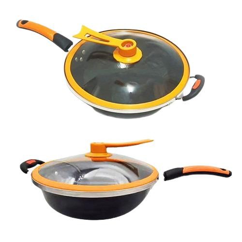 Panci Wajan SET TUTUP KACA penggorengan serbaguna / Wok Pan 32cm 3205