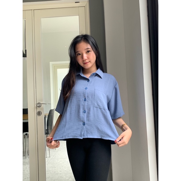 JOSHIN Kemeja Wanita Kancing Basic - Shirt Croptop Button