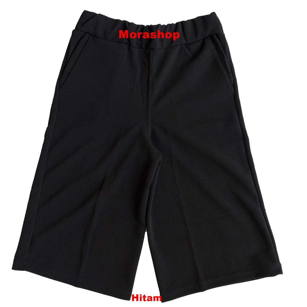 Morashop Celana Kulot Pendek 3/4 Polos Bahan Waffle Crepe Kulit Jeruk-2