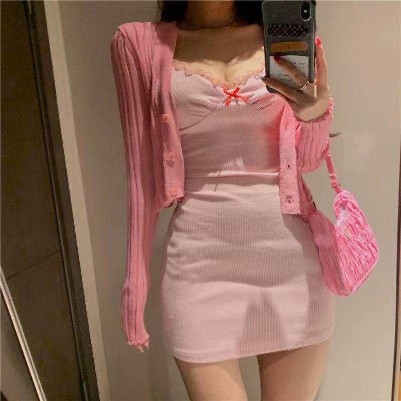 Dress Sweet Sexy Import Pink French Cute Dress Murah Wanita Mini Seksi