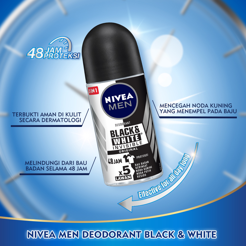 NIVEA MEN Deodorant Roll On Black & White Invisible Original 25ml - Perlindungan 48 jam, tanpa noda Image 5