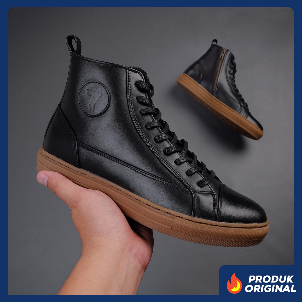 BRAVE BLACK SOLID GUM ORIGINAL x REYL MAN Sepatu Kulit Sapi Asli Pria Boots Tinggi Hitam Tali Resleting Casual Formal Klasik Vintage Jalan Kuliah Kerja Touring Riding Motor Classic High Zipper Boot Genuine Leather Footwear Big Size Ukuran Jumbo 44 Branded