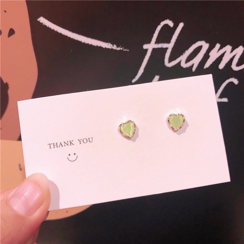 Candy Jewelry Fashion Geometric Crystal Opal Earring Colorful Round Heart Stud Earrings Triangle Square Ear Studs for Women Pink Green