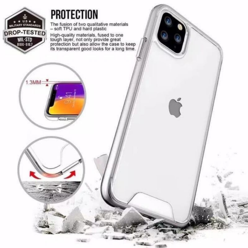iPhone X Xs XR Xs Max Space Clear Case Military Drop Tested Softcase Bening TPU Fuze