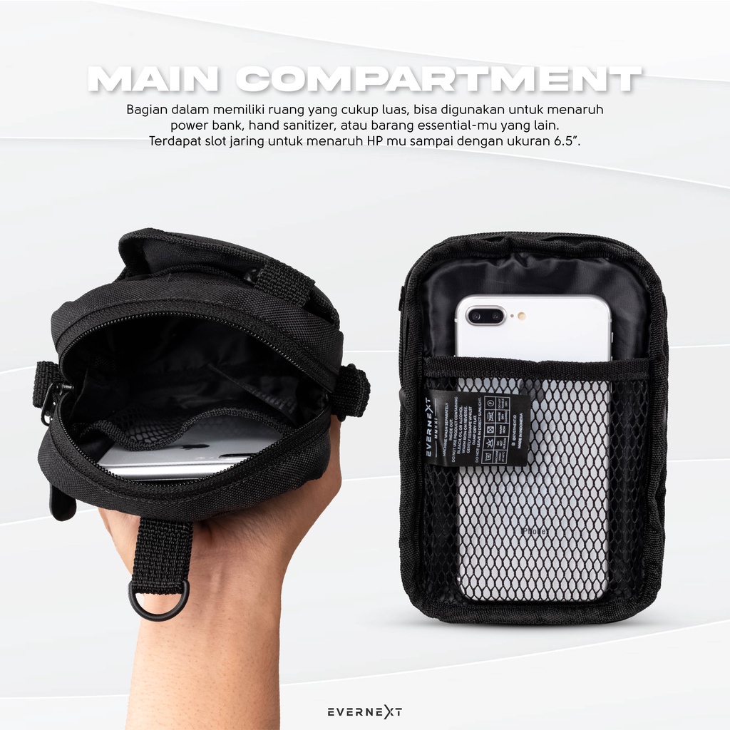 Tas Slempang Hitam Sling Bag Mini Hanging Wallet Tas Selempang Kalung Tas Dompet Gantung Leher Cordura Fashion Pria Wanita Multifungsi Premium