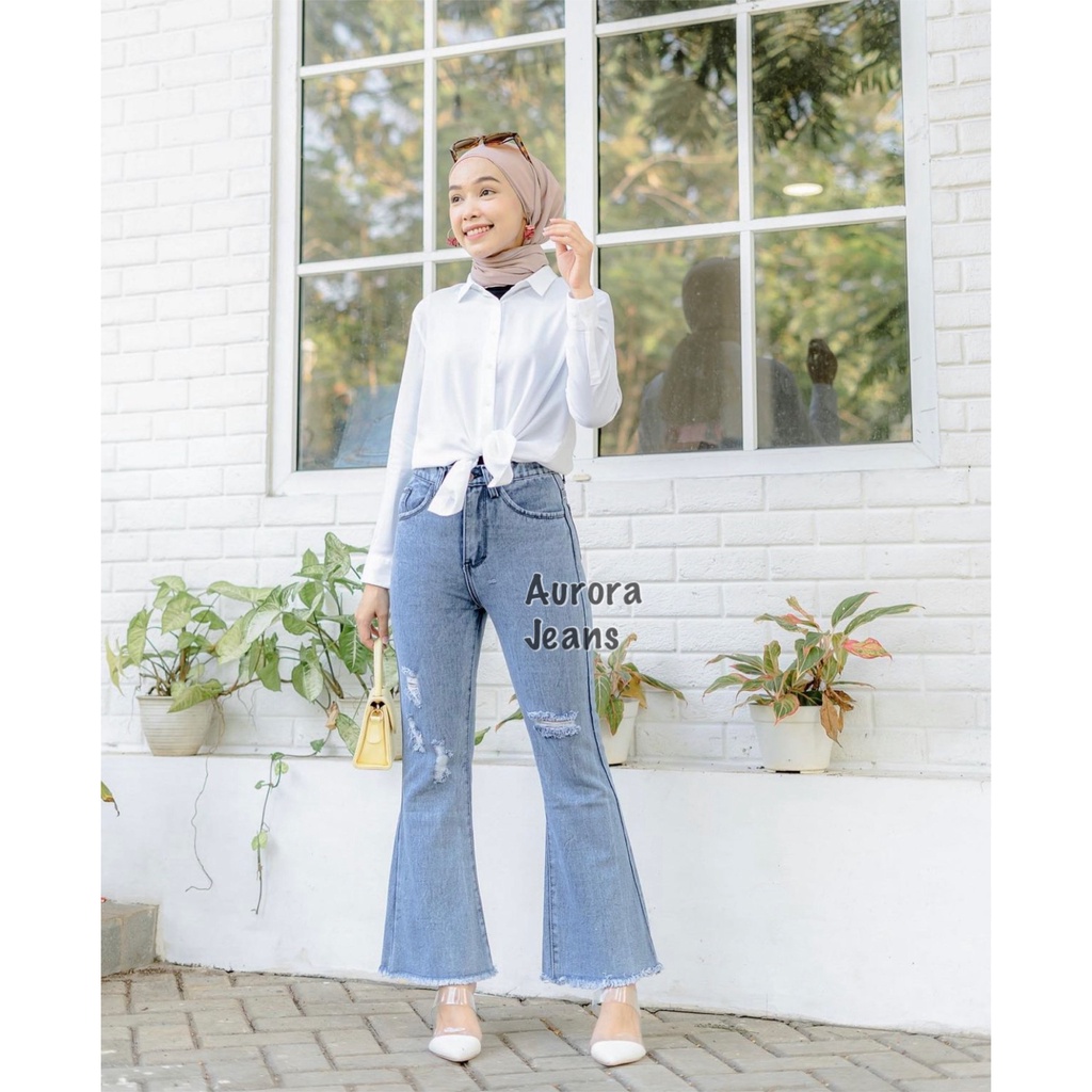 TRIVELA (FREE BELT) - Celana Jeans Catlyn Cutbray Wanita Sobek / Celana Jeans Cutbray Wanita 27-34