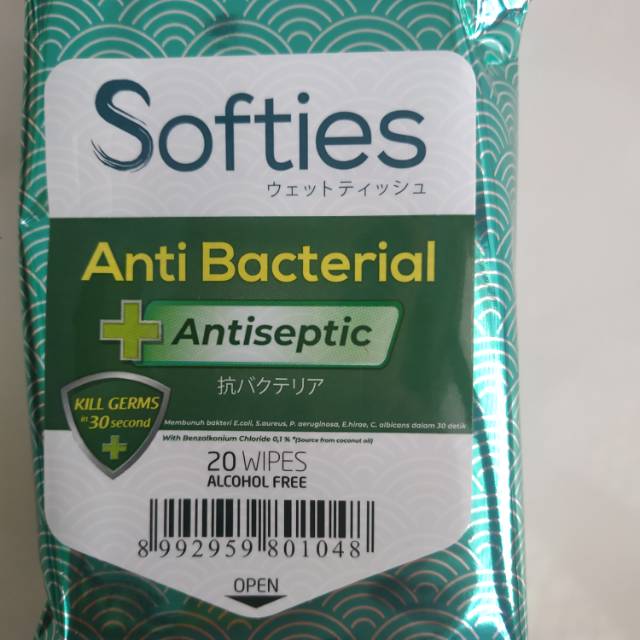 Softies wet wipes 20's tissue basah anti bacterial antiseptik