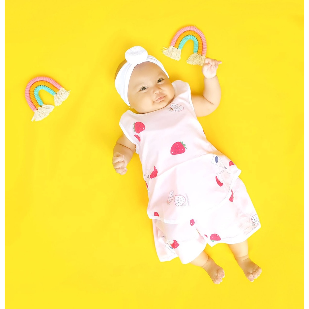 Promo !! Setelan anak perempuan import/Pakaian anak perempuan adem/Setelan fresh cream strawberry uk  3-4th