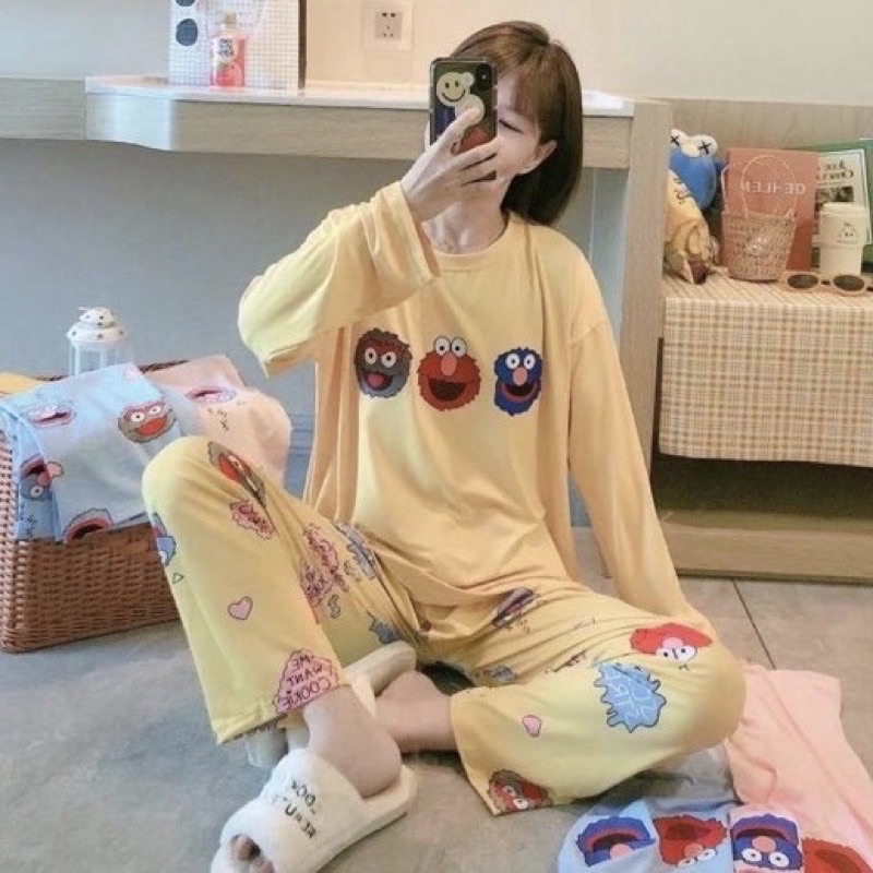 Piyama PP Import Korea piyama oversize setelan kaos import premium piyama import piyama murah-Pp elmo yellow