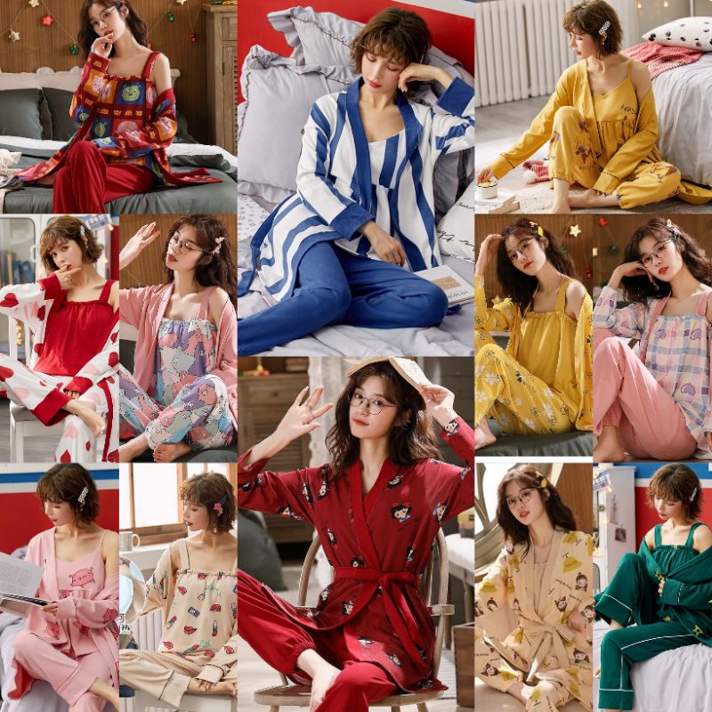 SETELAN PIYAMA KIMONO WANITA 3IN1 PP IMPORT PREMIUM SET BAJU TIDUR KIMONO WANITA DEWASA IMPORT TANKT