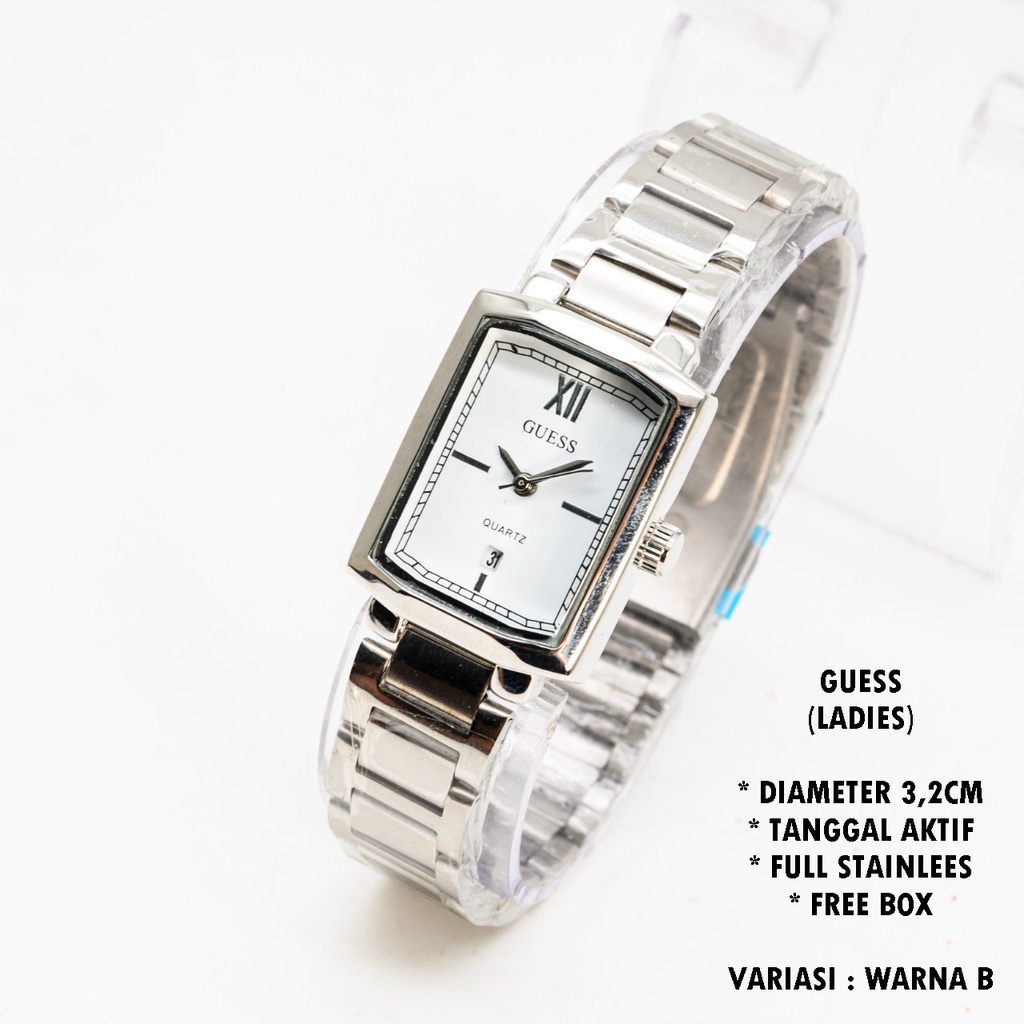 (FREE BOX) JAM TANGAN WANITA GUESS RANTAI BODY SEGI TANGGAL AKTIF