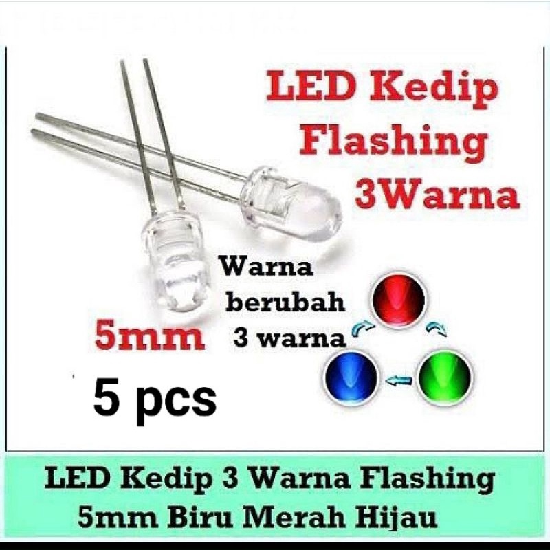 5 PCS LAMPU LED RGB MERAH HIJAU BIRU