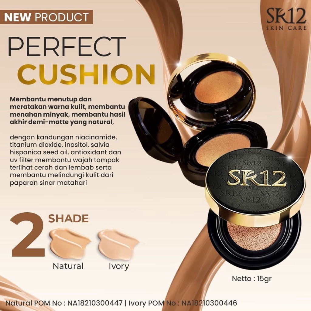 SR12 Perfect Cushion Natural &amp; Ivory 15g Foundation SPF 30 Full Coverage GMP BPOM