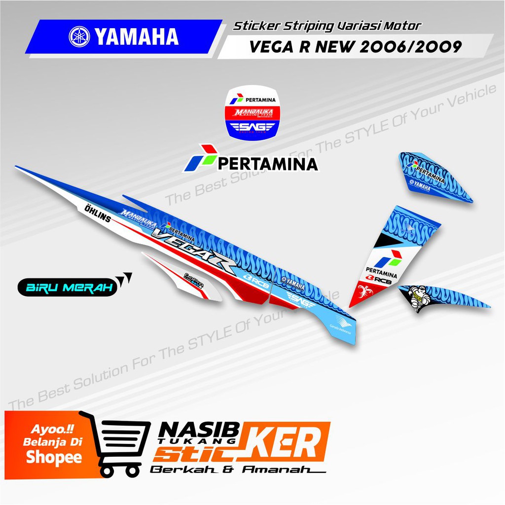 STRIPING STIKER VARIASI MOTOR YAMAHA VEGA R NEW SAG PERTAMINA MANDALIKA