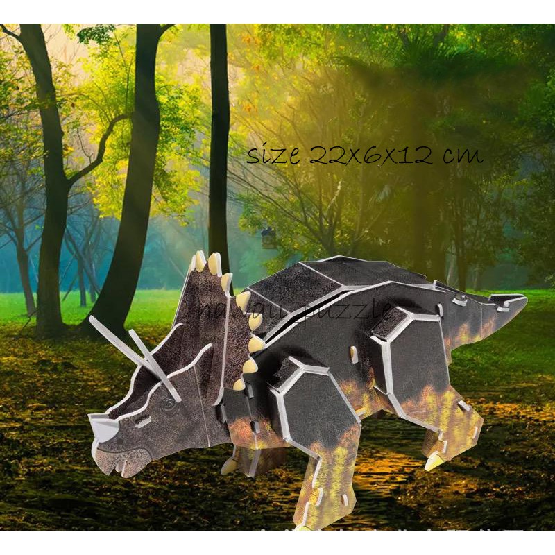 Puzzle 3D DIY bahan foam &amp; paper TRICERATOPS mainan puzzle edukasi anak (kado,pajangan,dekorasi)