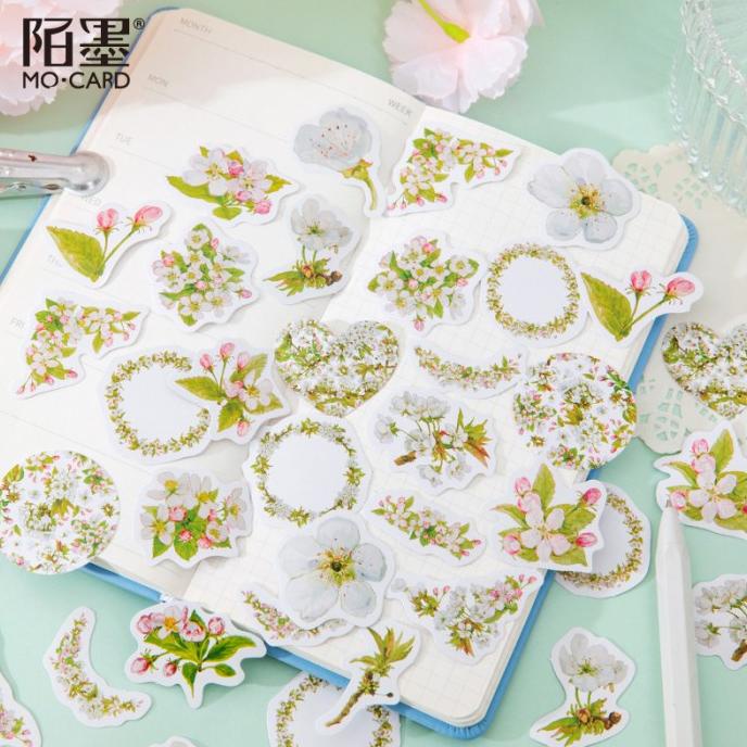 

White Flower Petals Flake Stickers Set