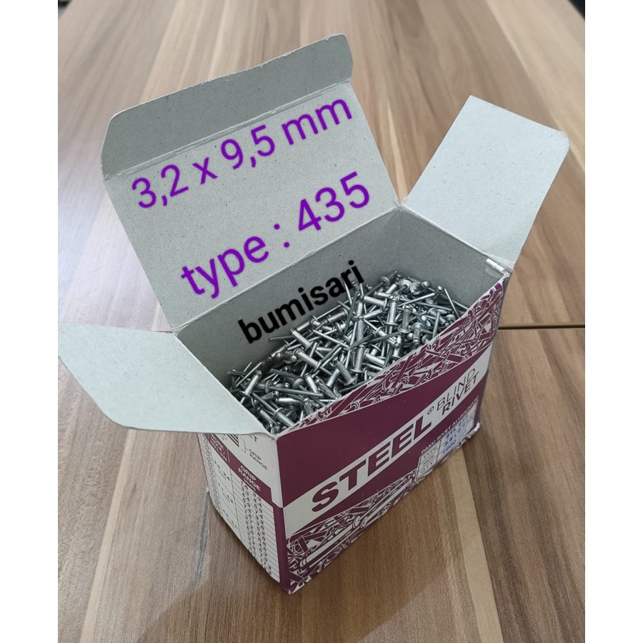 Paku Rivet Alumunium 435 (3,2 x 9,5 mm) - Per pack isi 100