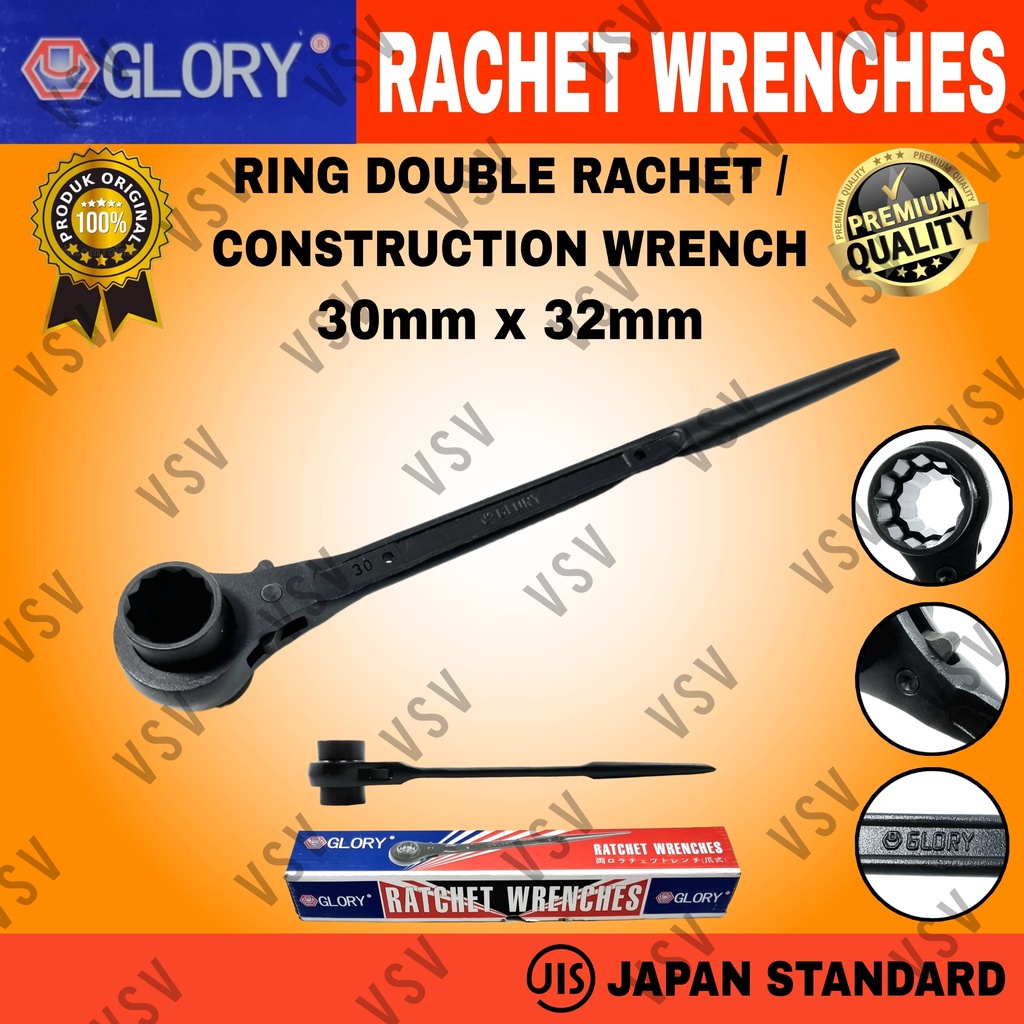 Kunci Ring Double Rachet 30x32mm Kunci Skafolding Construction Wrench Sok Rachet