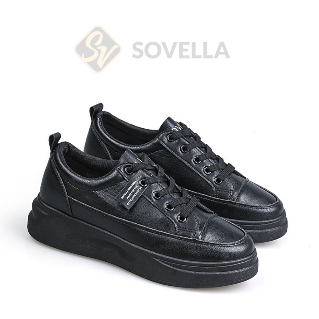 SOVELLA Maulvi Sepatu Sneakers Simpel Polos Putih Hitam Wanita Import-4