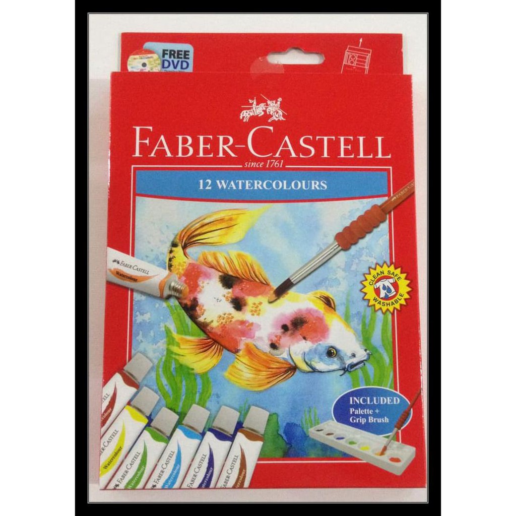 

BARU WATERCOLOURS 12 WARNA/CAT AIR 12 WARNA FABER CASTELL FREE PALET & KUAS PERALATAN MELUKIS MURAH