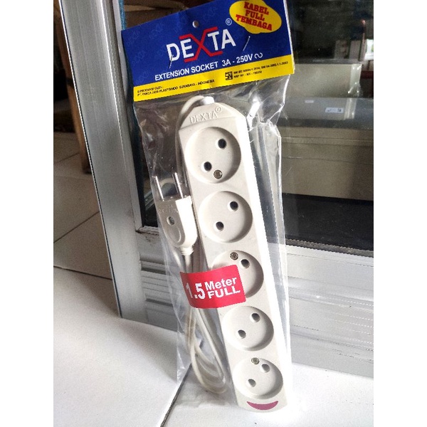 Stop Kontak Colokan Listrik Gepeng 5 Lubang + Kabel 1,5 Meter Full DEXTA