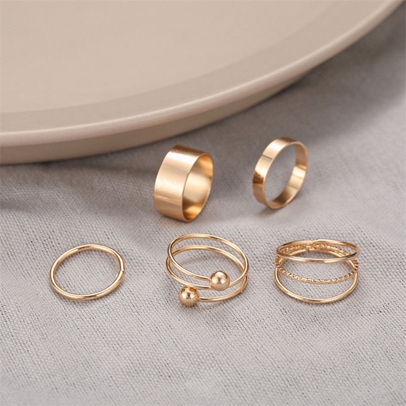 5pcs / Set Cincin Multilayer Model Terbuka Bahan Alloy Untuk Wanita