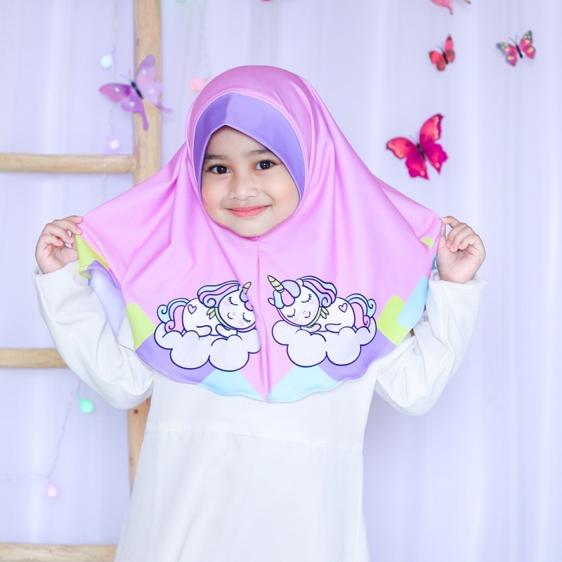 HIJAB INSTANT UNICAKE / HIJAB INSTANT UNUCORN CAKE / JILBAB ANAK KARAKTER LUCU /  HIJAB ANAK