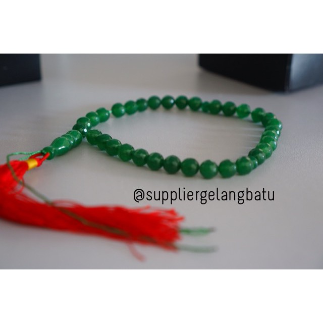 tasbih batu tangan GIOK HIJAU Cutting 8mm 33 butir premium tasbeh akik fashion craft grosir supplier