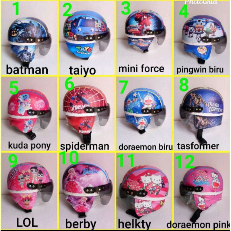 Helm Anak Karakter 1- 4 th (pilih motiv+warna) model helm Sinchan Bogo