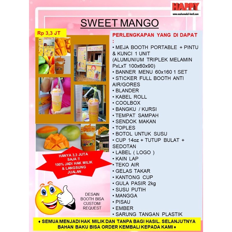 

PAKET USAHA FRANCHISE MINUMAN TERMURAH SWEET MANGO KEKINIAN - GEROBAK BOOTH PORTABLE KEMITRAAN