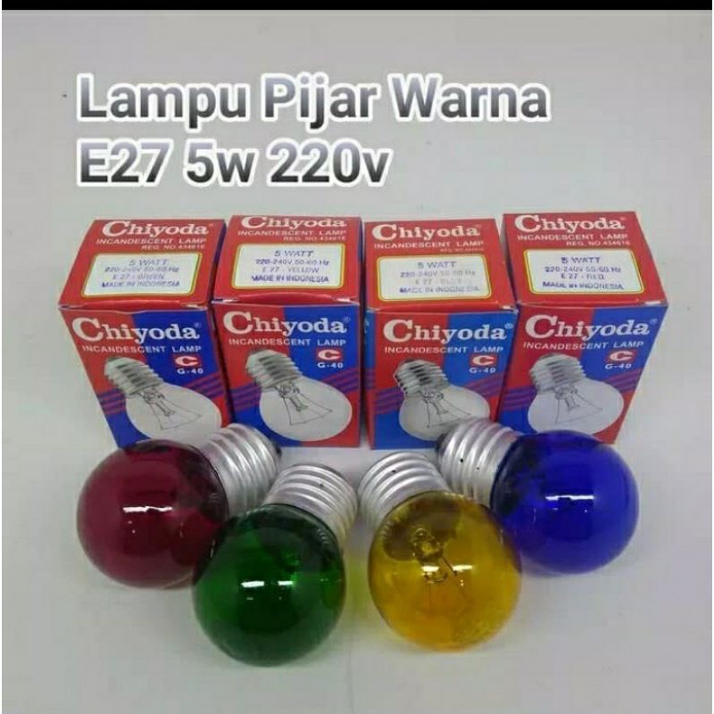 Lampu Pijar 5 Watt Chiyoda Merah kuning hijau
