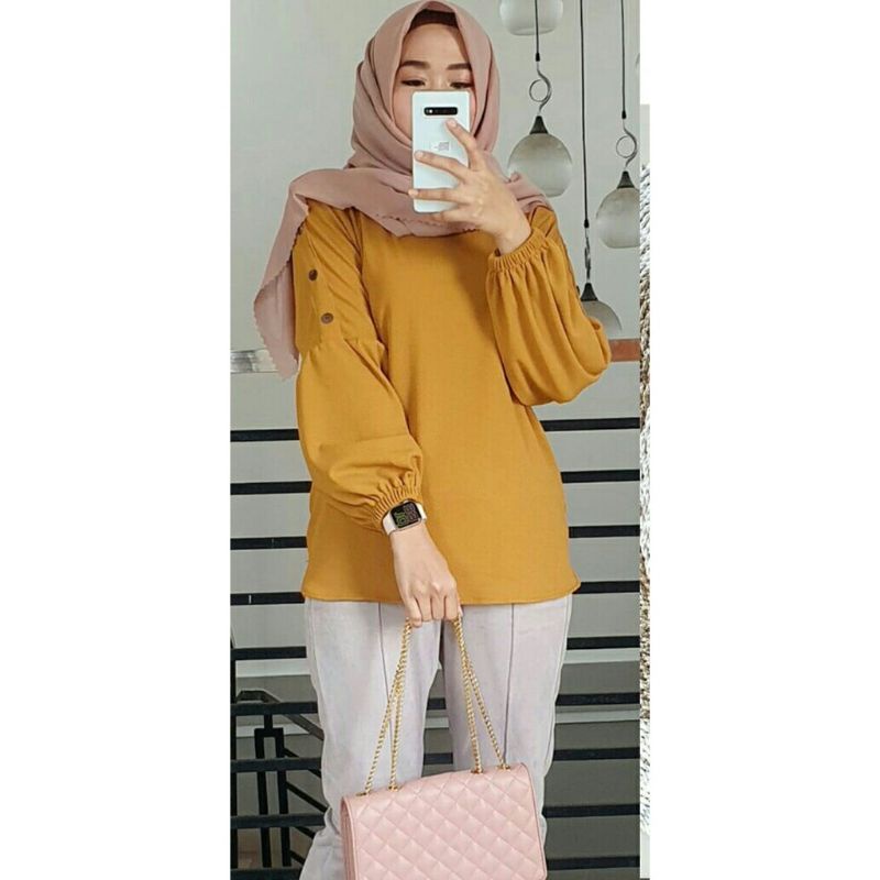 Atasan Blouse Lengan Balon Jenny Button Top Wanita Terbaru Kekinian