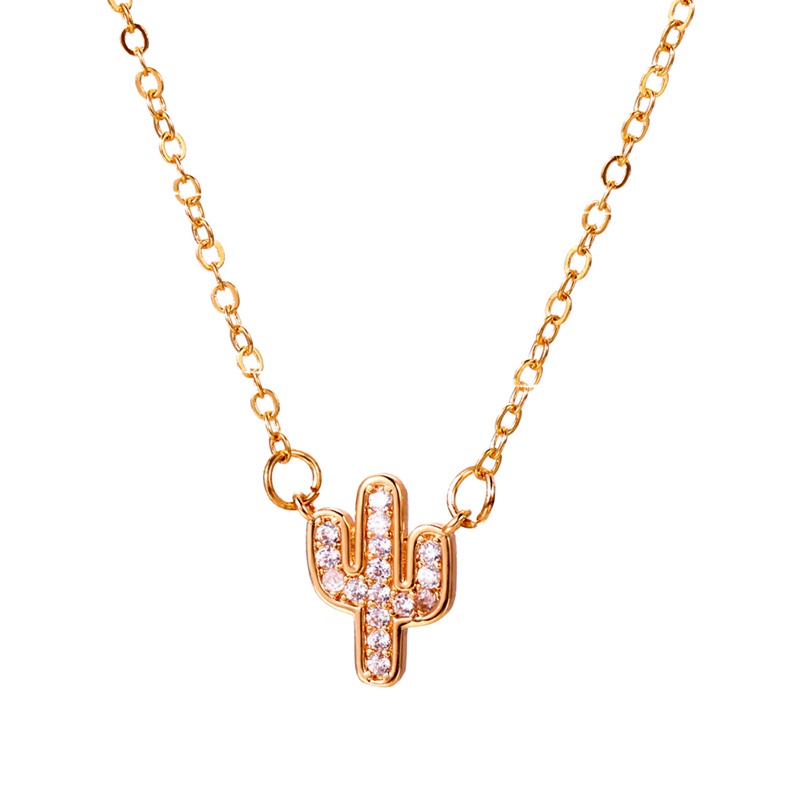 Creative Short Cactus Pendant Necklace For Women Simple Imitation Zircon Clavicle Chain Fashion Jewelry Accessories