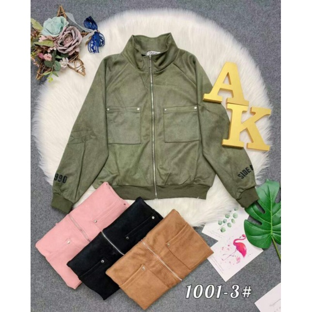 1001 Jaket Suede Import Polos lengan Panjang Wanita - BA0D