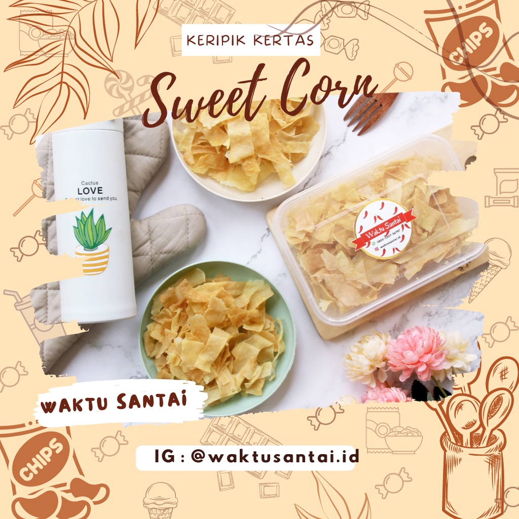 

Keripik Kertas Sweet Corn - Keripik Setan - Cemilan Unik Baru Rasa Jagung Manis by Waktu Santai