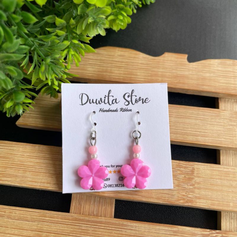 HANDMADE ANTING ANAK/DEWASA KAITAN PLASTIK MOTIF SAKURA PASTEL