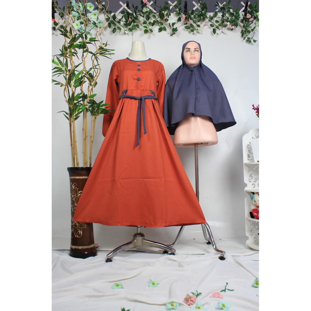 Gamis anak tanggung BILQIS moscrepe kancing 3 set Khimar