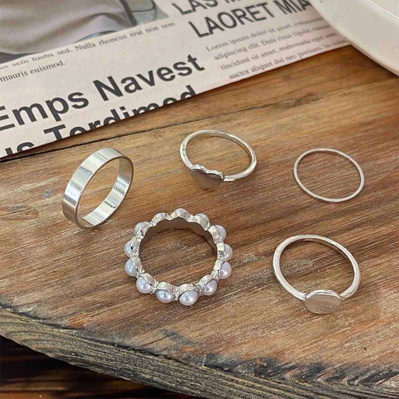 5 Buah/Set Fashion Geometris Twist Mutiara Cincin Set Pembukaan Dapat Disesuaikan Kepribadian Ekor Cincin Jari Kombinasi Wanita Perhiasan Aksesoris